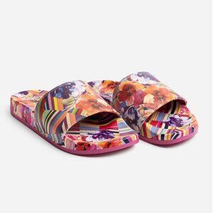 NEW JOHNNY WAS Floral Striped Pool Slides multi color for women